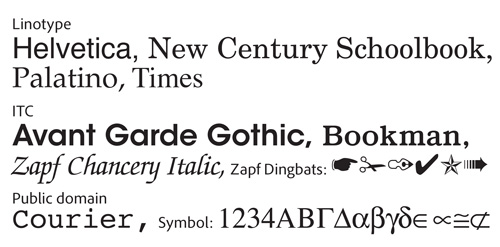 PostScript core font set: the “base 35”