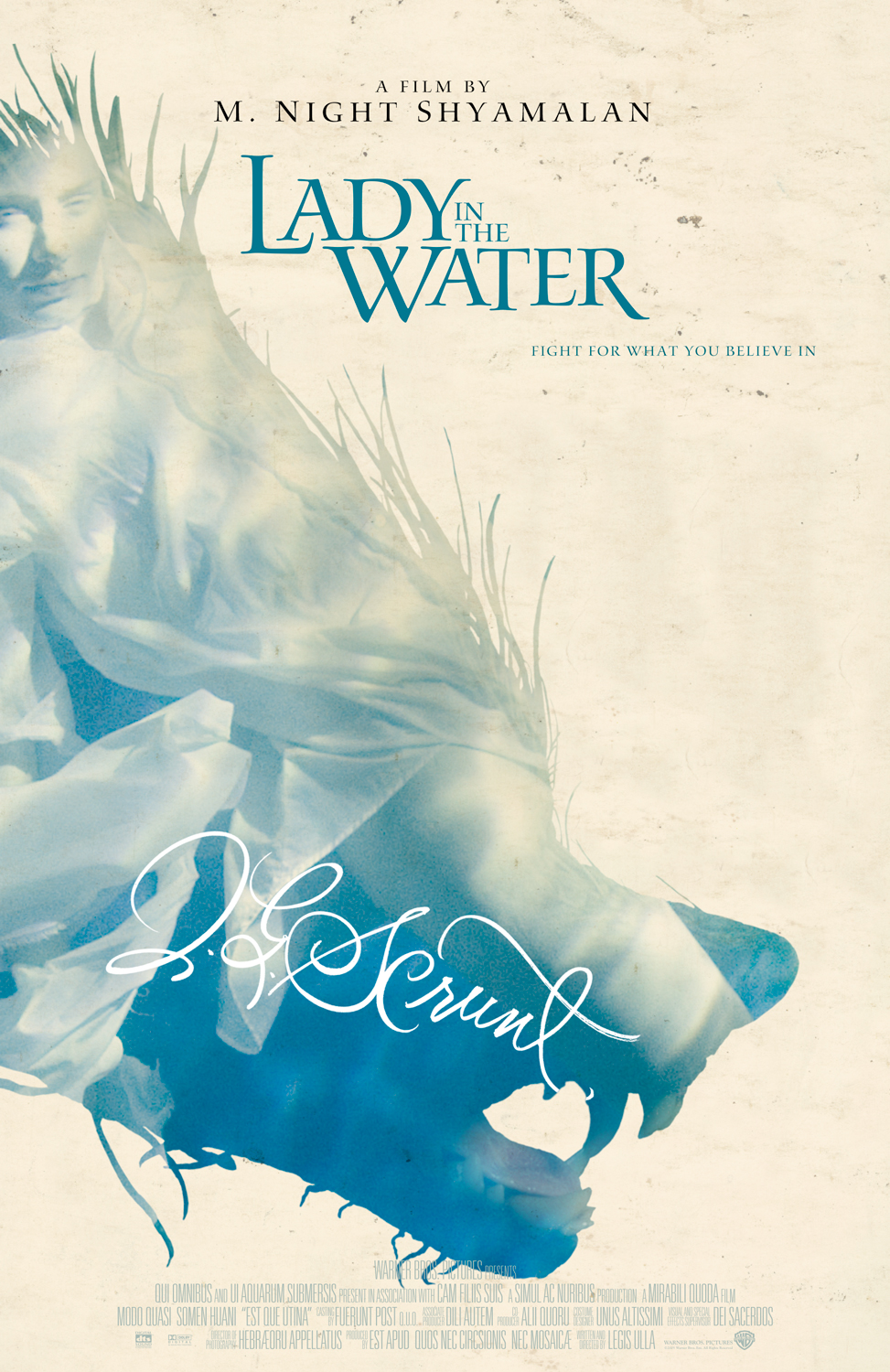 Holms’ spookily elegant poster for “Lady in the Water” features Waters Titling, a 1997 Adobe Originals release by Julian Waters.